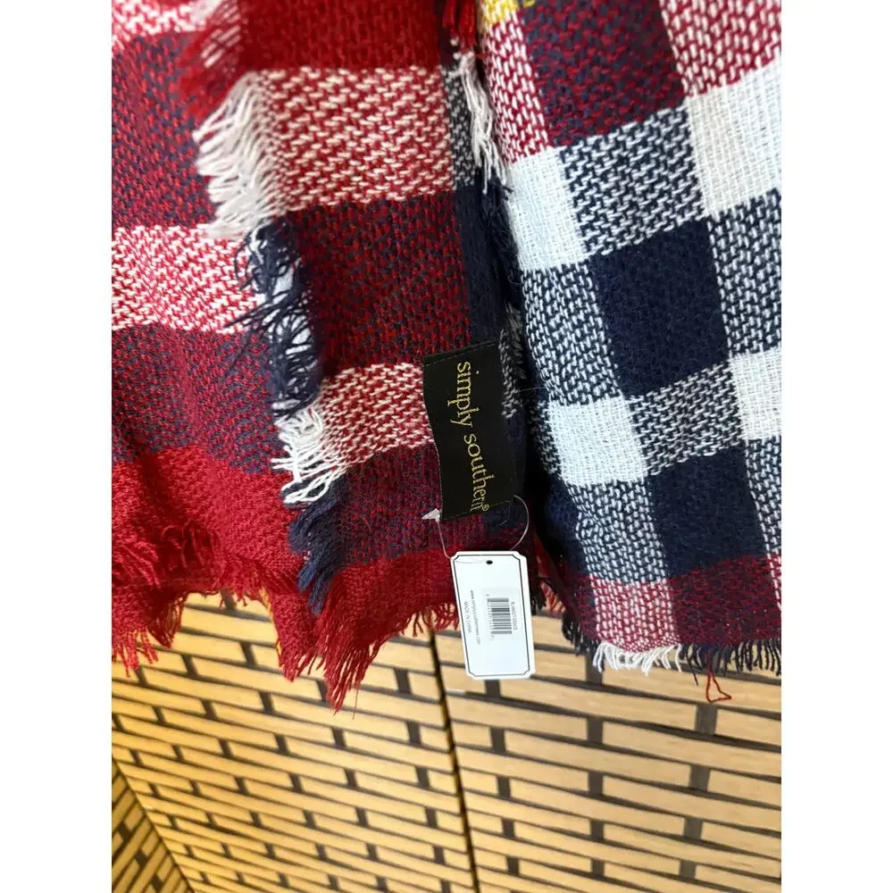 Simply Southern‎ Burgundy And Navy Plaid Blanket Scarf